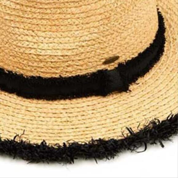 NWT C.C Women's Natural Raffia Frayed Edge UV Protection Panama Sun Hat - Picture 2 of 5